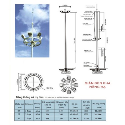 CỘT ĐÈN GIÀN NÂNG HẠ 17M - 45M